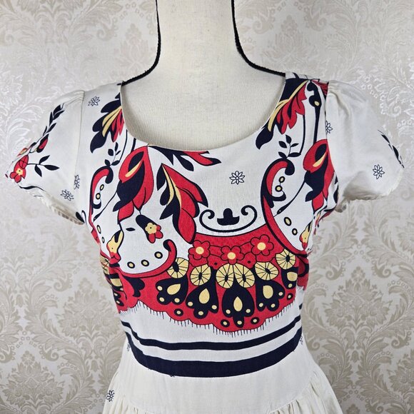 Downeast Basics Size Medium Fit & Flare Floral Dress Cap Sleeve 100% Cotton - Picture 2 of 14